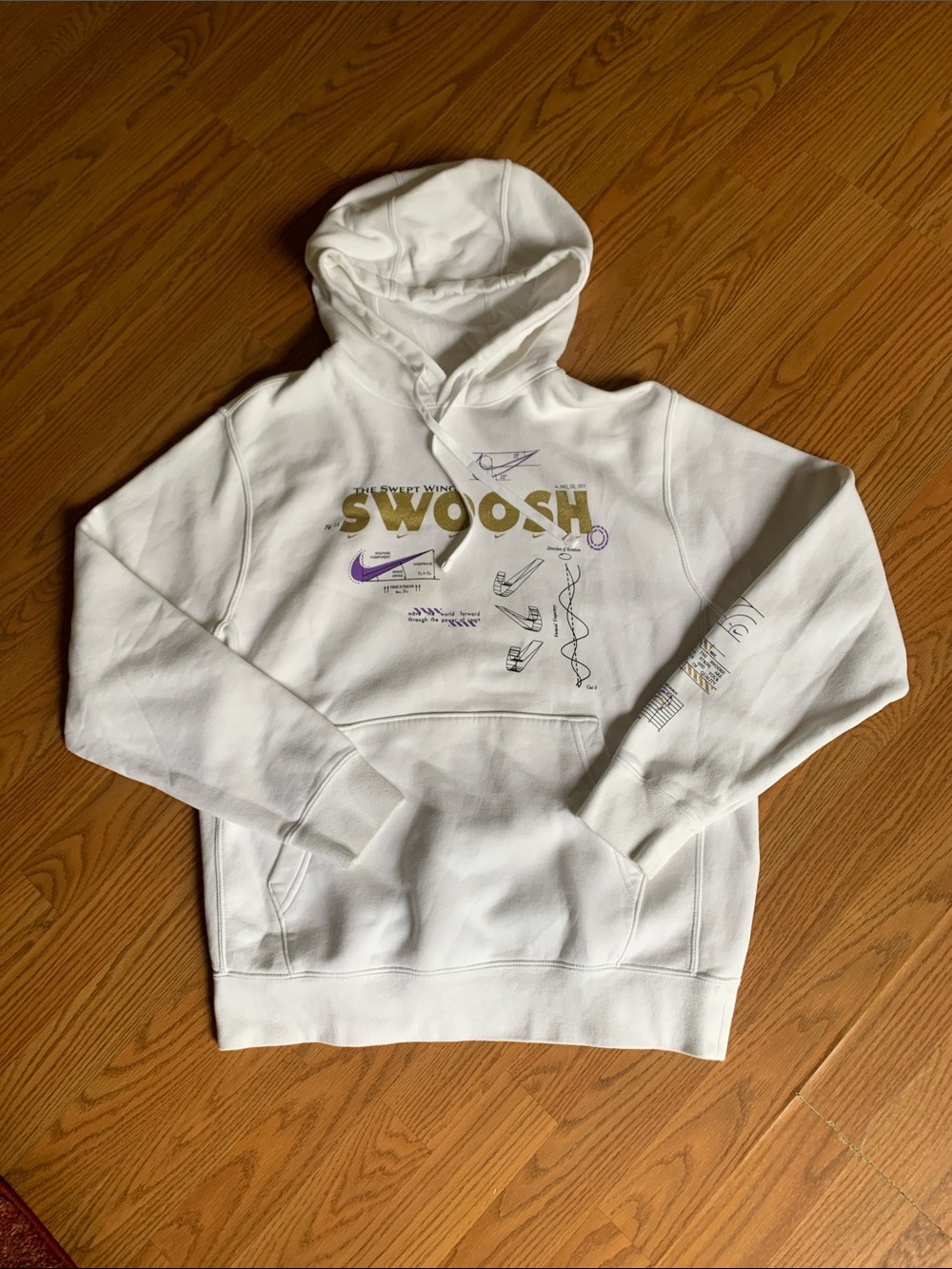 Nike White Hoodie with Gold & Purple Swoosh Graphics